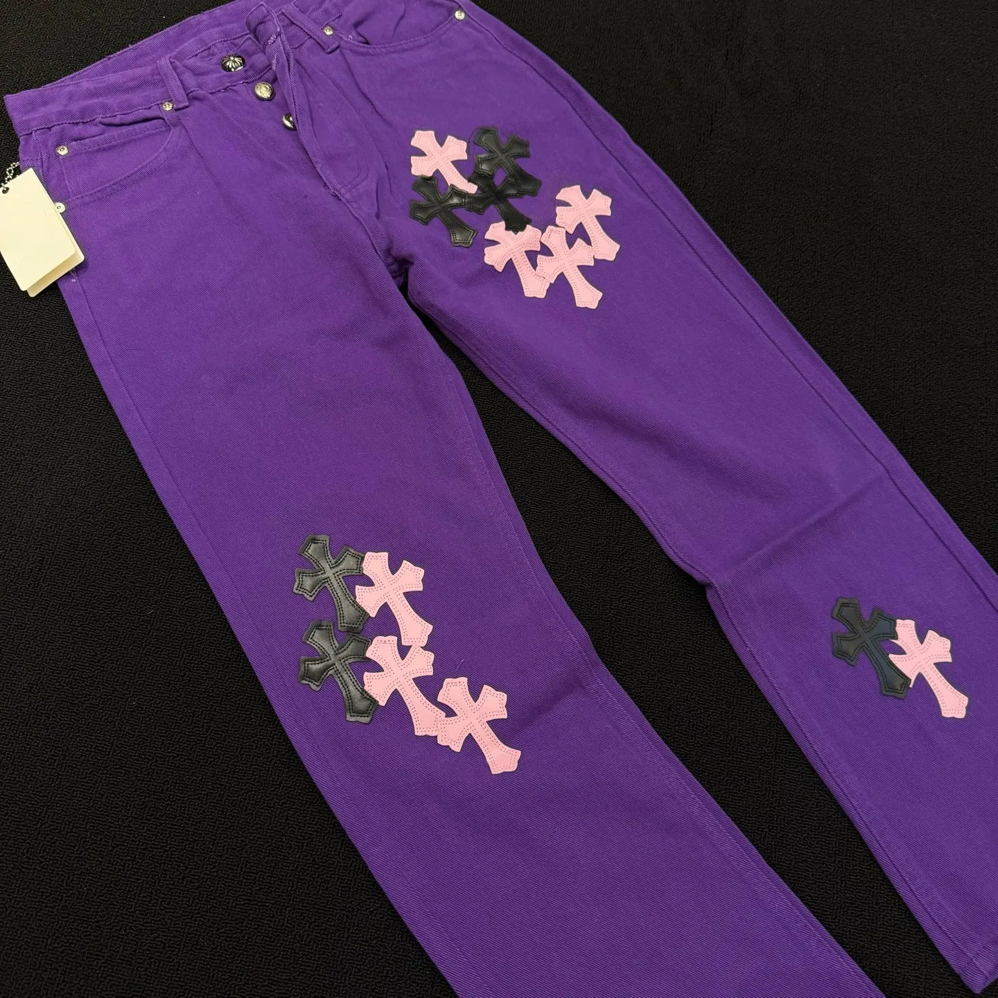 P260 Style number: D377 Croxin & 𝐂𝐡𝐫𝐨𝐦𝐞 𝐇𝐞𝐚𝐫𝐭 ss25 purple pants and leather limited edition leather jeans SIZE #28 30 32 34 (smlxl)